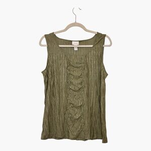 Chico’s Moonbean Crinkle Tank Top Metallic Sheen Olive Green Size 2 (Large)